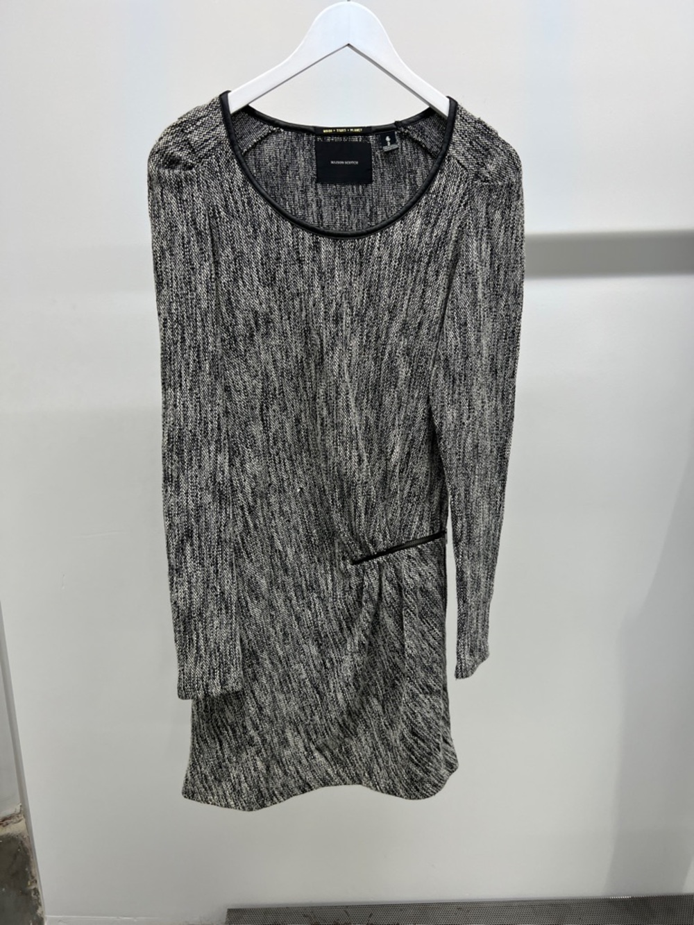 Black and White Long-Sleeve Knit Dress